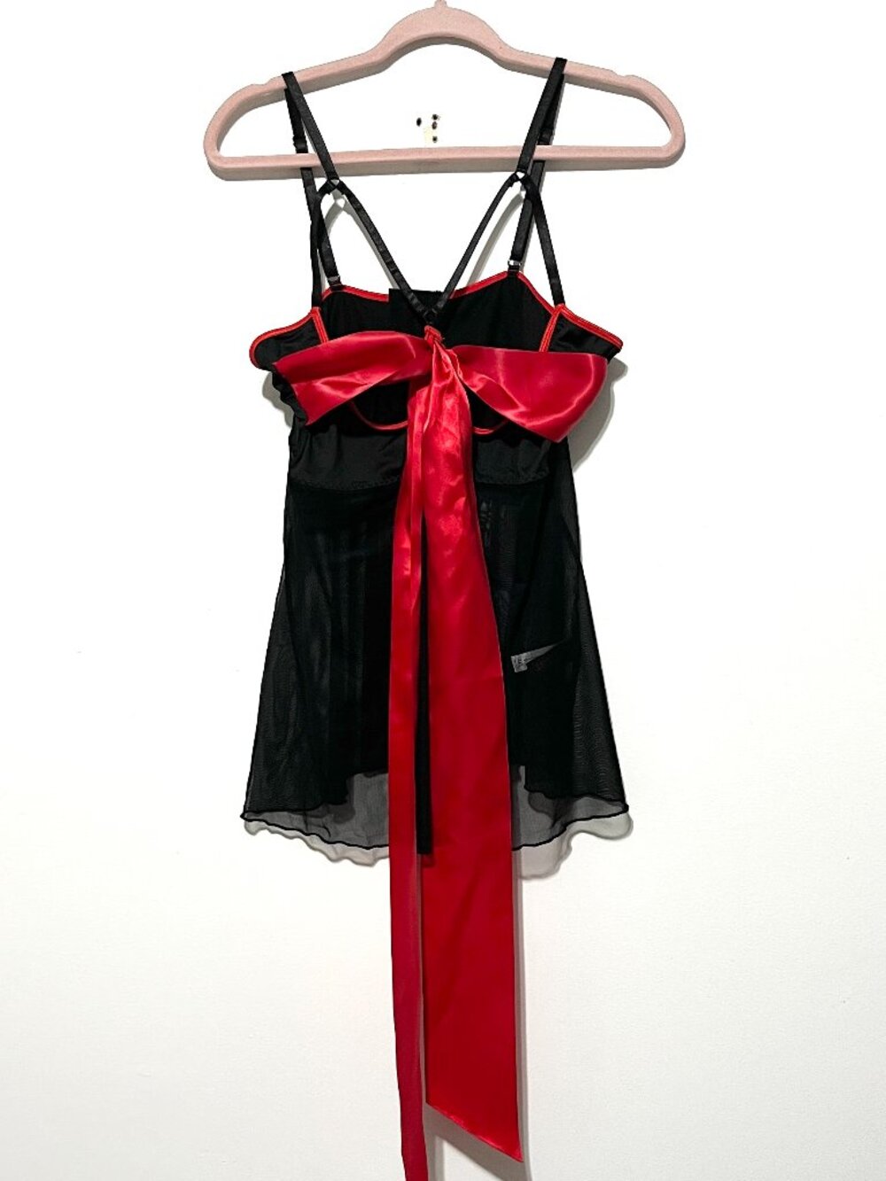 Womens Mesh Lingerie Top 2XL Bow Black Babydoll Vamp Romantic Goth Boudoir Sheer